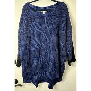 DANA BUCHMAN Dolman Hi-Low Sweater Blue Black 2x